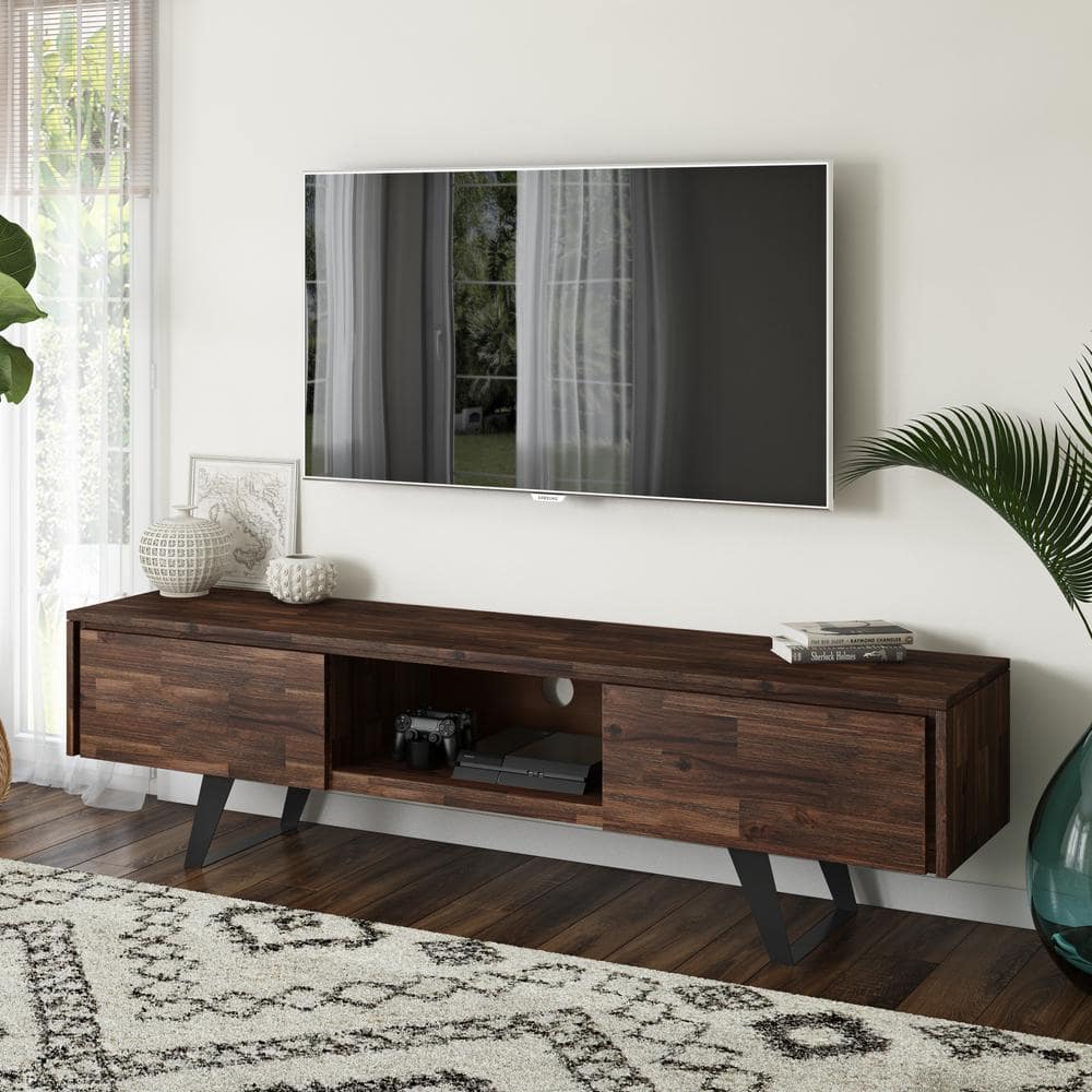 Lowry 72 Inch Distressed Charcoal Brown Acacia TV Media Stand
