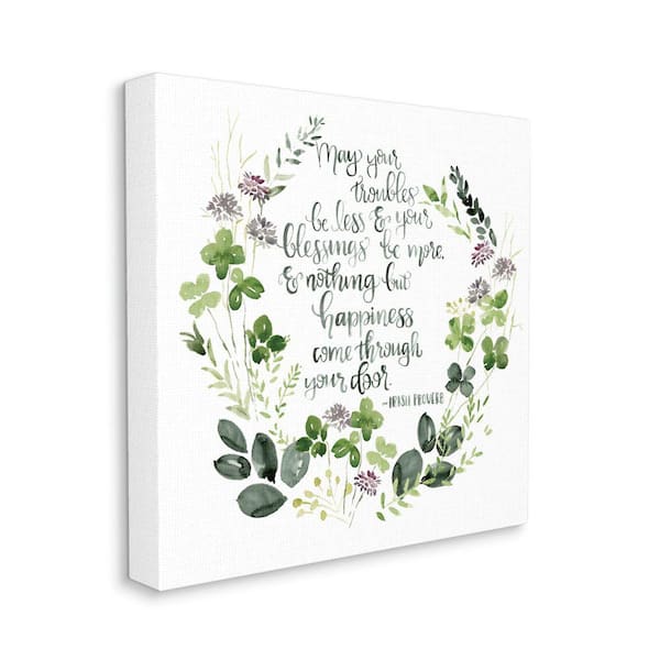 Stupell Industries "Troubles Be Less Irish Proverbs Wreath" Jennifer Paxton Parker Unframed Country Canvas Wall Art Print 17 in. x 17 in.
