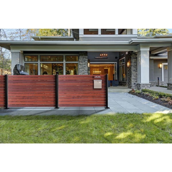 52 in. x 2 in. x 2 in. Black Galvanized Steel Fence Post and Welded Base Plate (Privacy Panels and Slat Fence Installs)