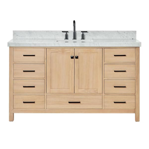 Cambridge 60 in. Single Sink Freestanding Bathroom Vanity in Oak with Carrara White Marble Top