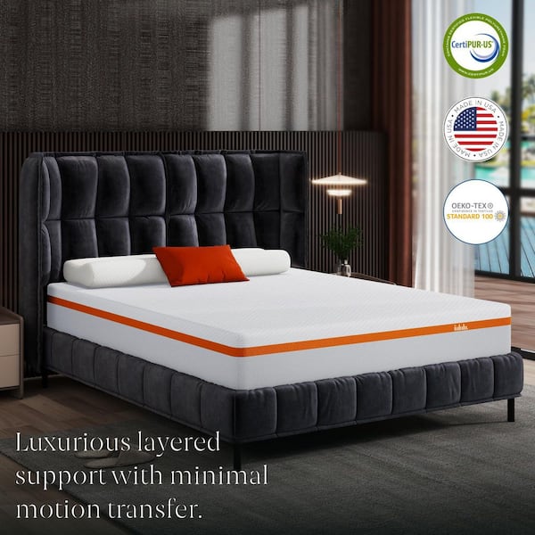 Luxury Orange White California King Medium Firm Hybird Gel Memory Foam Mattress 12 in. Bed-in-a-Box