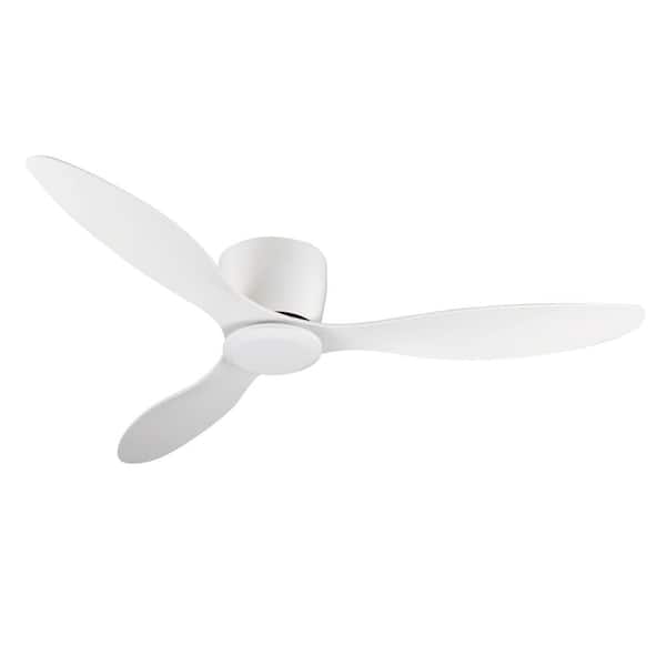 52 In. Indoor White 3 Durable ABS Blade Flush Mount Standard Ceiling Fan with Remote Control and Reversible DC Motor