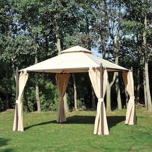 10 ft. x 10 ft. Steel Outdoor Garden Gazebo with Polyester UV Protective Curtains and Spacious Design, Brown