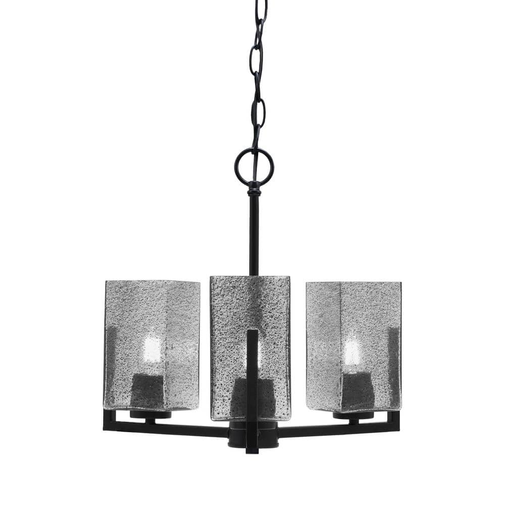 Cottonwood 13 in. 3 Light Matte Black Chandelier with 3.5 in. Square Smoke 