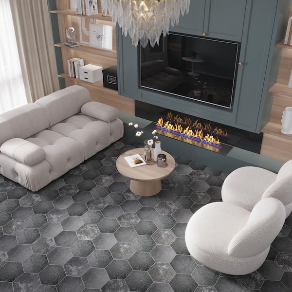 Zenith 9 in. x 11 in. Textured Graphite Gray Porcelain Hexagon Wall and Floor Tile (8.07 sq. ft./case)-16 Pack