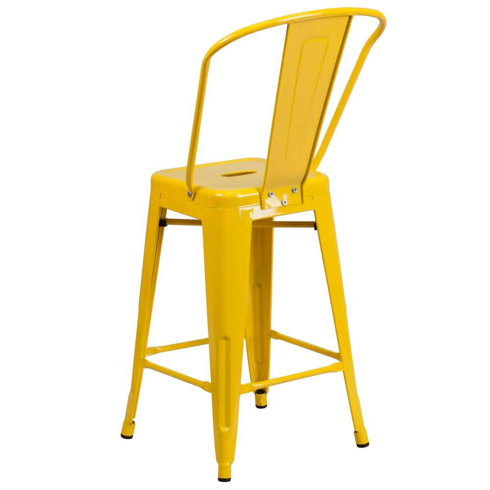 Yellow Metal Slat Back Dining Chair with 24" Seat Height