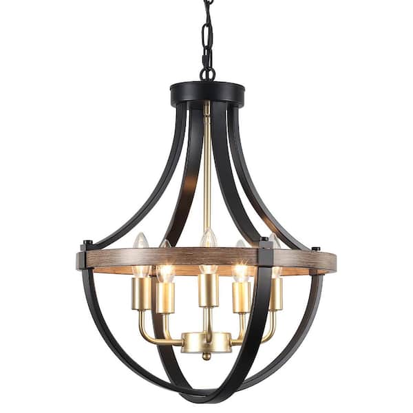 LWYTJO 16.5 in. 5-Light Black/Brown/Gold Modern Empire Candle
