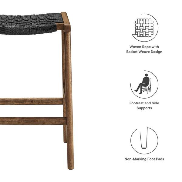 MODWAY Saorise 26 in. Walnut Black Backless Wood Bar Stool Counter Stool  with Woven Rope 2 (Set of Included) EEI-6548-WAL-BLK - The Home Depot