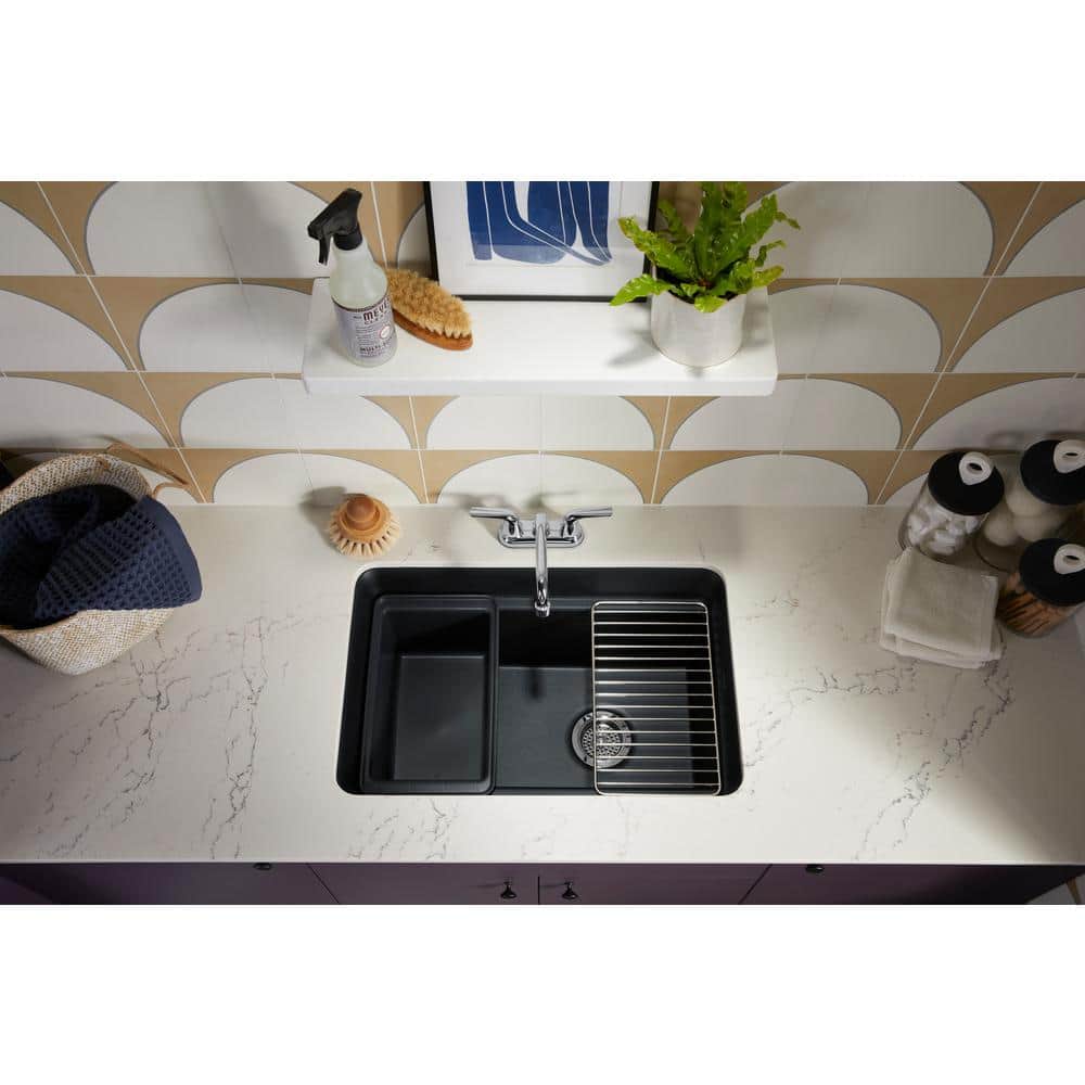 Matte Black Stone Undermount Utility Sink with Accessories