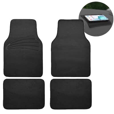 Black 4-Piece Universal Premium Soft Carpet Floor Mats with Heel Pad Floor Liners - Full Set