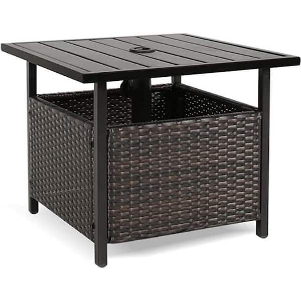 cenadinz Wicker Outdoor Side Table with Umbrella Hole