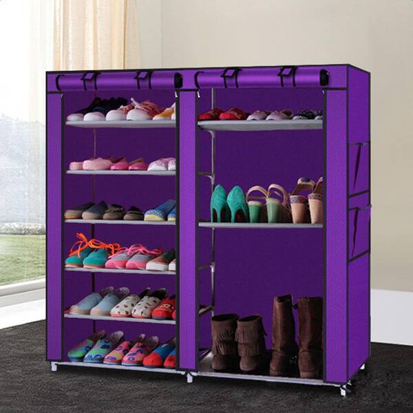 Premium AI Image  A purple cabinet with a shelf of shoes and a shelf of  shoes.