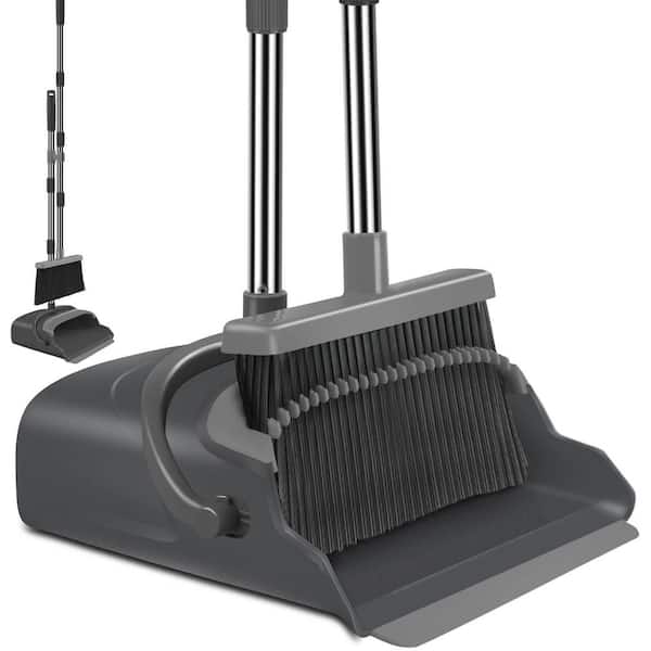 11 in. Black/Gray Upright Broom and Dustpan Set TG07-KJ027 - The Home Depot