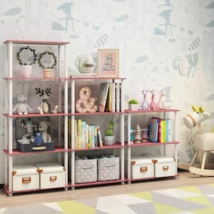 57.4 in. Tall Pink/White Wood 5-Shelves Etagere Bookcases