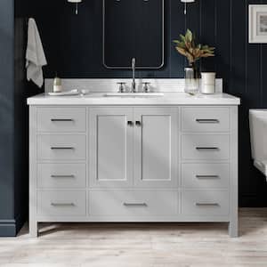Cambridge 55 in. W x 22 in. D x 36 in. H Bath Vanity in Grey with Carrara White Marble Top