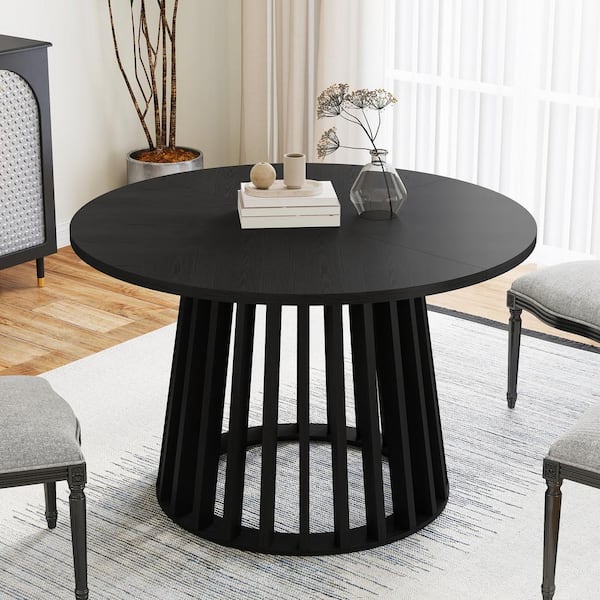 ATHMILE Round Black Wood 47.2 in. Pedestal Dining Table Seats 4-6