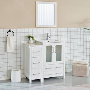 Brescia 36 in. W x 18.1 in. D x 35.8 in. H Single Basin Bathroom Vanity in White with Top in White Ceramic and Mirror
