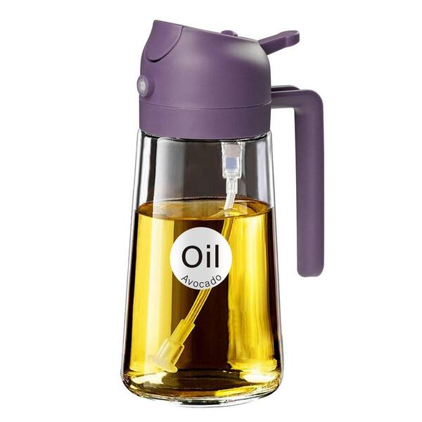 16 oz. Purple Glass 2 in 1 Oil Dispenser, Food Grade Premium Spray Bottle with Portion Control for Salad, Frying, BBQ