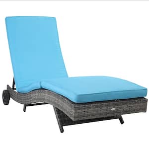 PE Rattan Wicker Patio Cushioned Outdoor Chaise Lounge Chair with Sky Blue Cushion, 5-Level Adjustable Backrest
