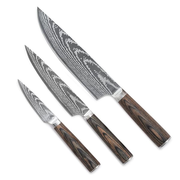 Bobby Flay 3 Pc Stainless Steel Partial Tang Wood and Polymer Handle Knife Set