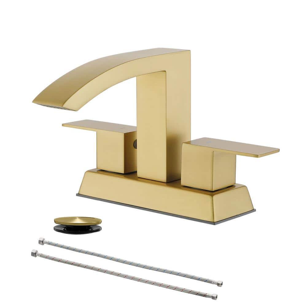 4 in. Centerset 2-Handle Bathroom Faucet with Drain Assembly in Brushed Gol