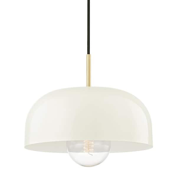 MITZI HUDSON VALLEY LIGHTING Avery 14 in. 1-Light W Aged Brass Finish Pendant Light with Cream Metal Shade