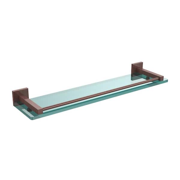 Montero 22 in. L x 2 in. H x 5-3/4 in. W Clear Glass Vanity Bathroom Shelf  with Gallery Rail in Antique Copper