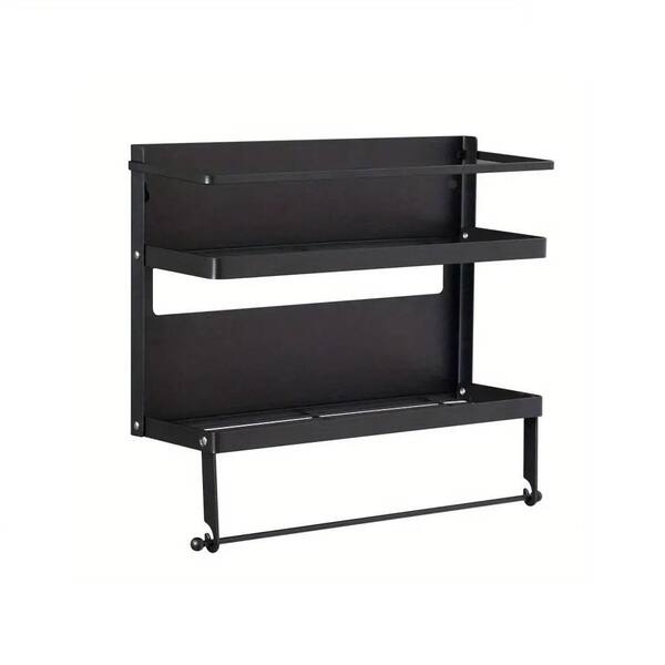 Aoibox 2 Shelves Black Magnetic Seasoning Wall Rack with Rolling