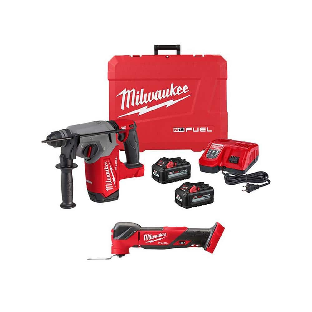 M18 FUEL 18V Lithium-Ion Brushless 1 in. Cordless SDS-Plus Rotary Hammer Kit W/Oscillating Multi-Tool -  Milwaukee, 2912-22-2836-20