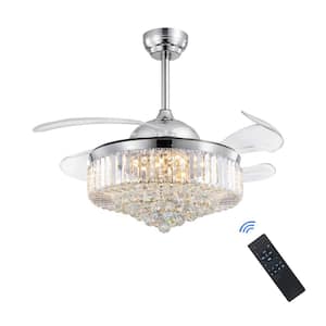 42 in. Indoor Chrome Smart Retractable Crystal Ceiling Fan with Dimmable LED Light Included with Remote and App Control