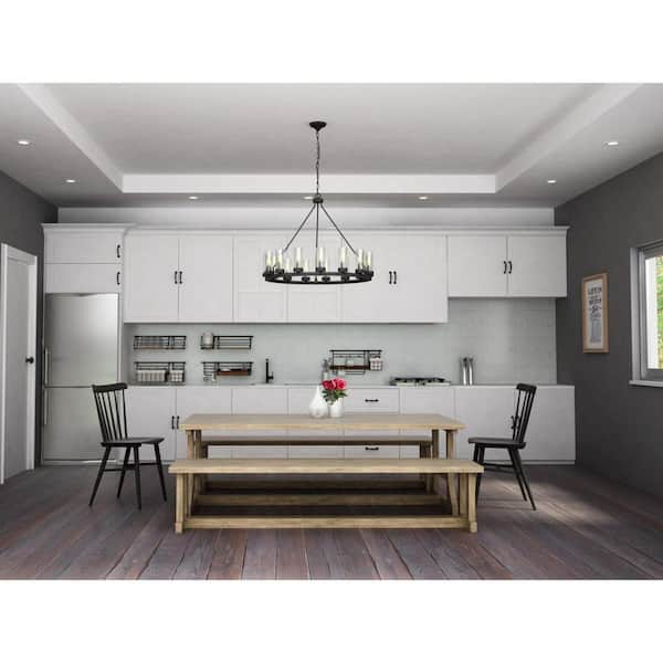 Hartwell 32-5/8 in. 15-Light Graphite Farmhouse Wagon Wheel Chandelier with Nickel Accents and Clear Seeded Glass