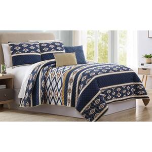 4-Piece Multi-Colored Printed Reversible Billy Ikat Twin Microfiber Quilt Set