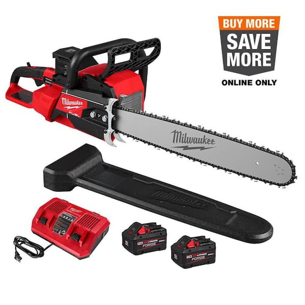 M18 FUEL 18V Brushless Cordless 20 in. Dual Battery Chainsaw Kit with (2) 8.0 Ah FORGE Batteries, Dual Bay Rapid Charger