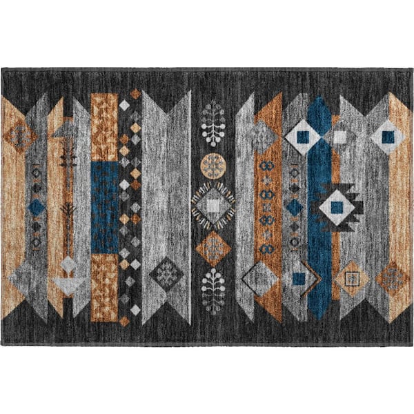 Mayfield Premium Machine Washable Abstract AMF2499 Black 2 ft. x 3 ft. Accent Rug