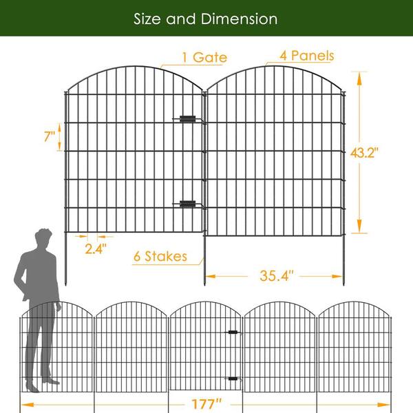 Angel Sar 14.75 ft. Black Metal Garden Gate and Fences Outdoor, Heavy-Duty Fencing for The Yard Privacy Temporary Animal Barrier