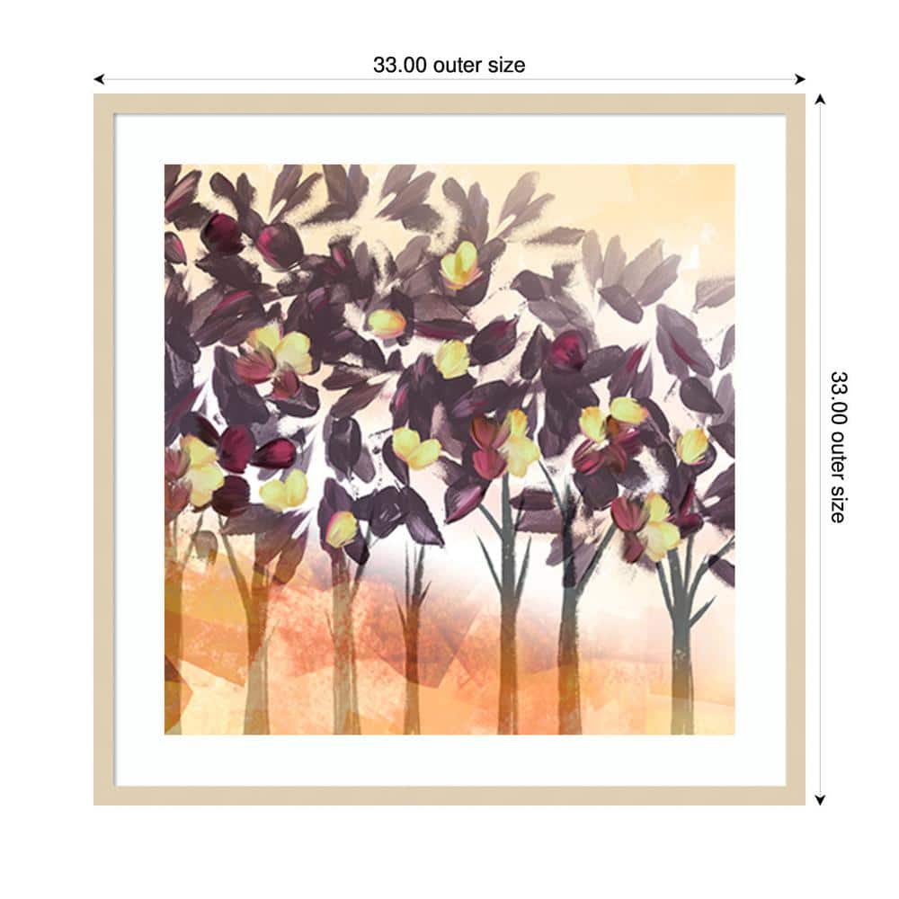 Purple Trees Abstract Graphic Art in Natural Wood Frame