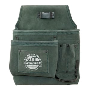 5-Pocket Left Handed Nail and Tool Pouch with Hunter Green Suede Leather