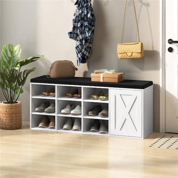 19.5 in. H x 43.5 in. W White Wood Shoe Storage Bench