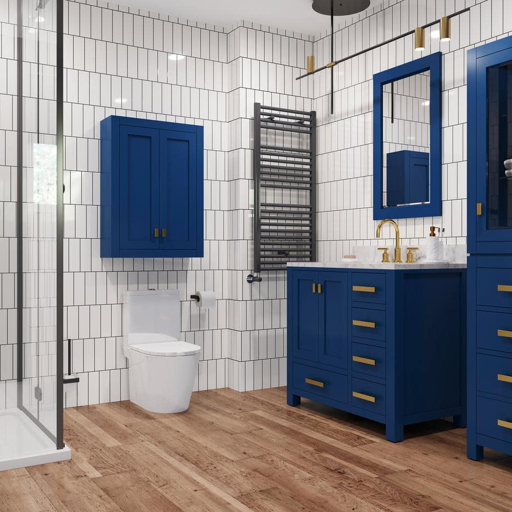 Madison 33" Blue Solid Hardwood Medicine Cabinet with Chrome Hardware