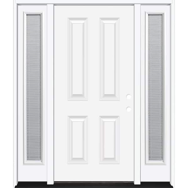 Steves & Sons 64 in. x 80 in. Element Series 4-Panel Primed White Left-Hand Steel Prehung Front Door with 12 in. Mini Blind Sidelites