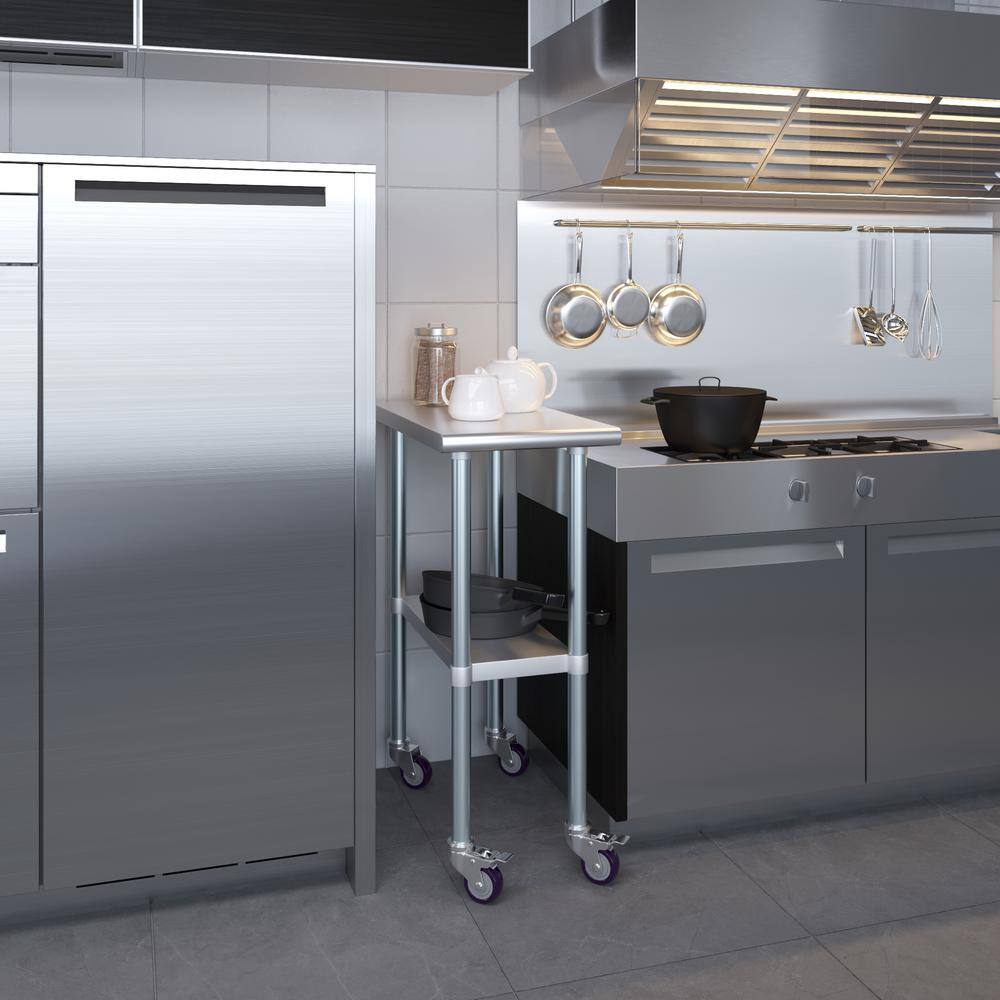 15" x 30" Stainless Steel Work Table with Undershelf and Casters