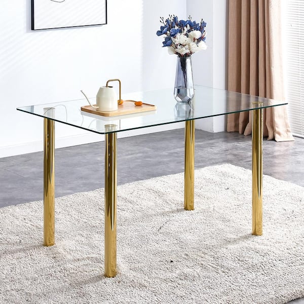 Polibi Modern Rectangle Gold Glass 4-Legs Dining Table (Seats for 6)(51.00 in. L x 29.50 in. H)