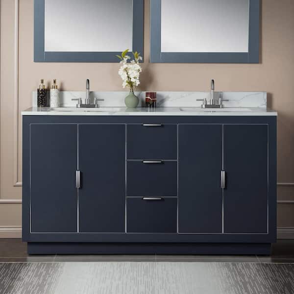WOODBRIDGE Venice 61 in. W x 22 in. D x 38 in. H Bath Vanity in Grey with Fish Belly Engineered Marble Top with White Basin