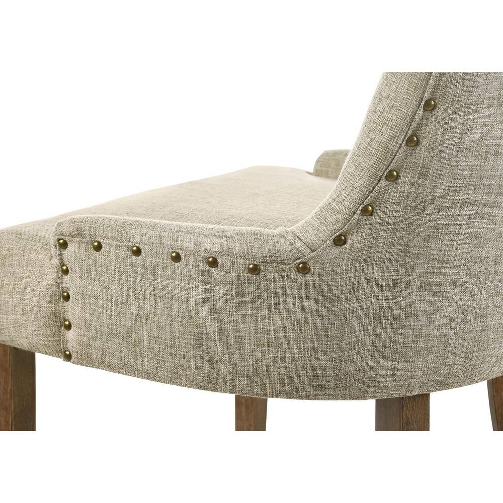 Beige Upholstered Side Chair with Salvaged Oak Legs