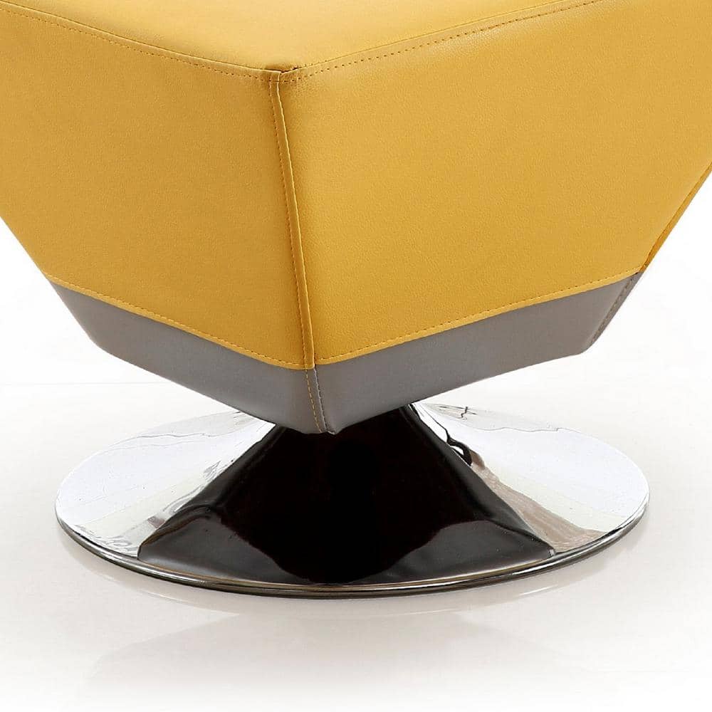 Yellow Faux Leather and Chrome Swivel Ottoman