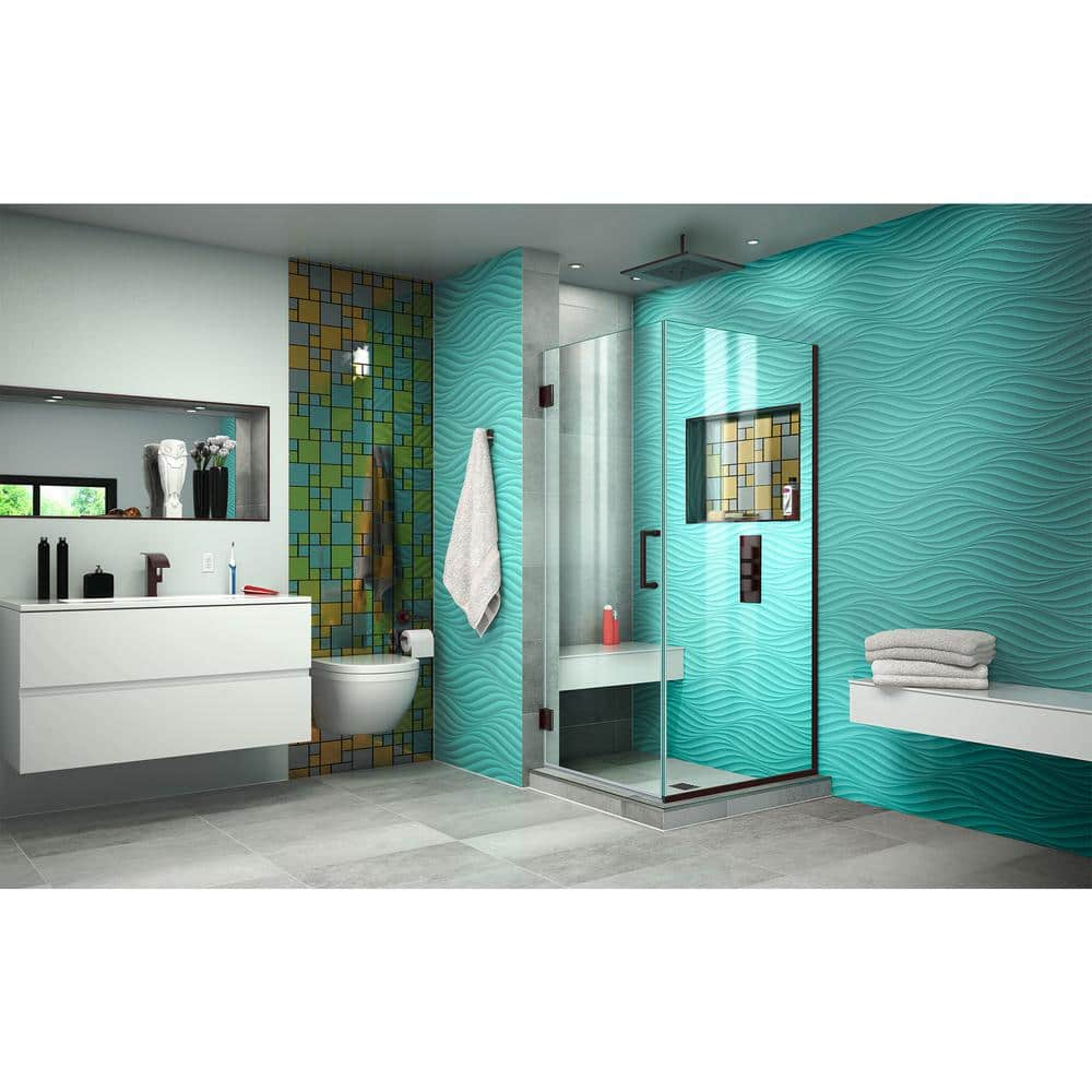 Unidoor Plus 30" x 30" Frameless Clear Glass Shower Enclosure with Oil Rubbed Bronze Hardware
