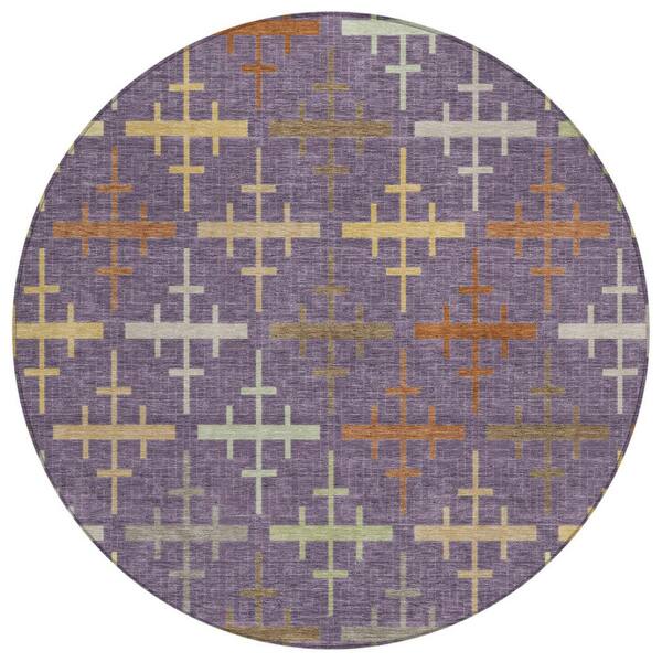 Chantille Machine Washable Indoor/Outdoor Abstract ACN2850 Plum 8 ft. x 8 ft. Round Rug
