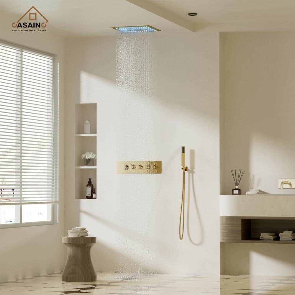 Brushed Gold 16" LED Rain Shower Set with Handheld