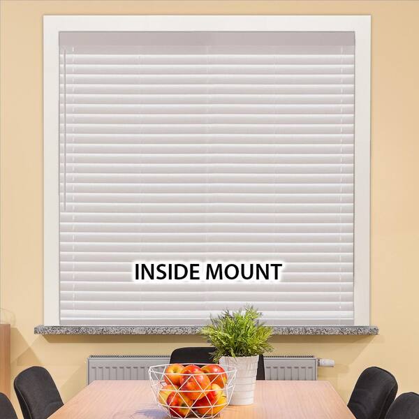 White Cordless Faux Wood 2 in x 54 in Embossed Slats Window Blind 35 in 