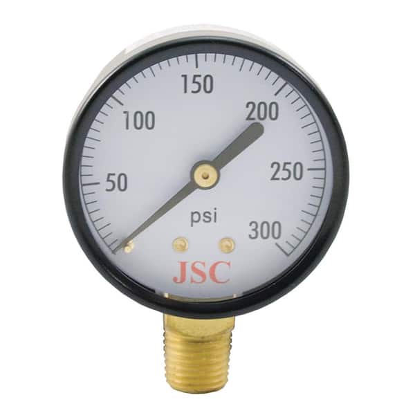 JONES STEPHENS 300 PSI Pressure Gauge with 3-1/2 in. Face and 1/4 in. MIP Brass Connection